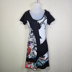 Save the Queen Dress Womens L Luxury Printed Multicolor Art to Wear Sheath Black